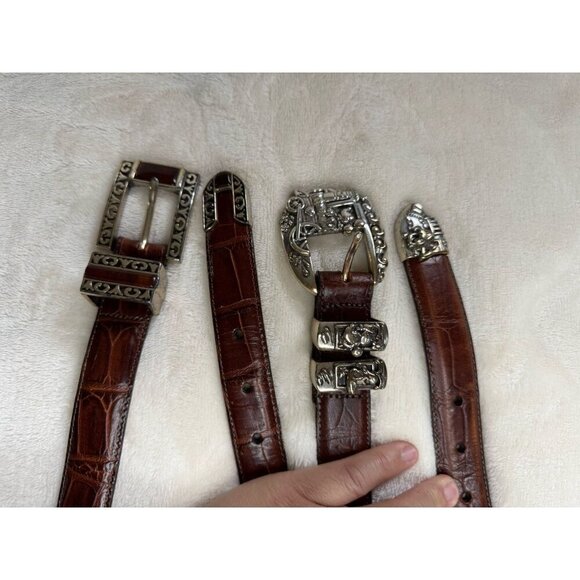 BRIGHTON VINTAGE Disney Leather Belt Sz 28 Mickey Mouse Pluto Donald Lot Of 2 - Picture 2 of 10